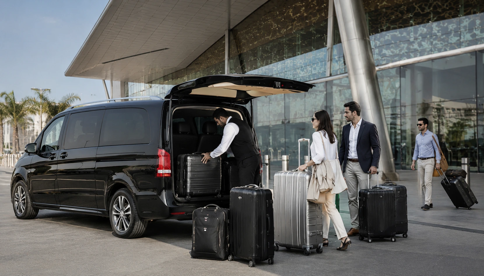 Abu Dhabi airport transfer vehicle with passengers
