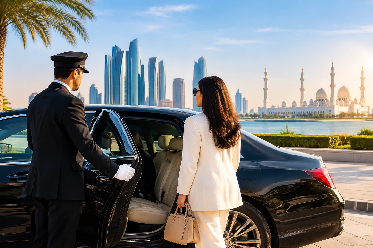Luxury chauffeur service in Abu Dhabi for a multi stop journey with a private vehicle and professional chauffeur.